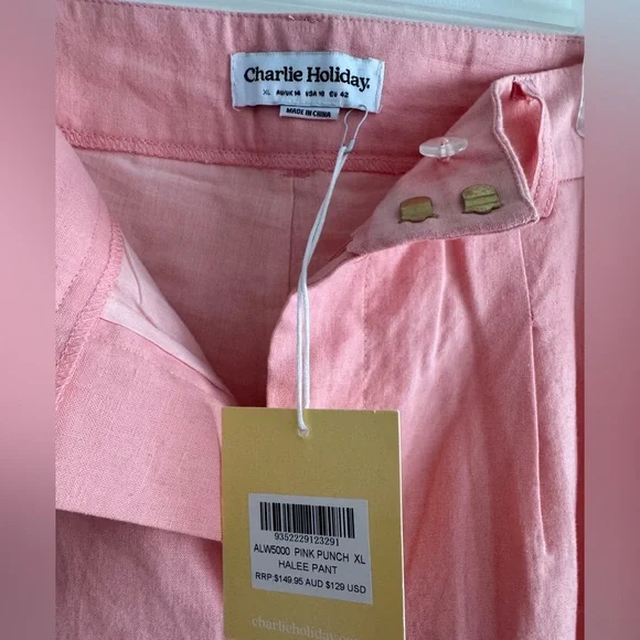 Charlie Holiday Pink Linen Wide-Leg Pants - Picture 3 of 6
